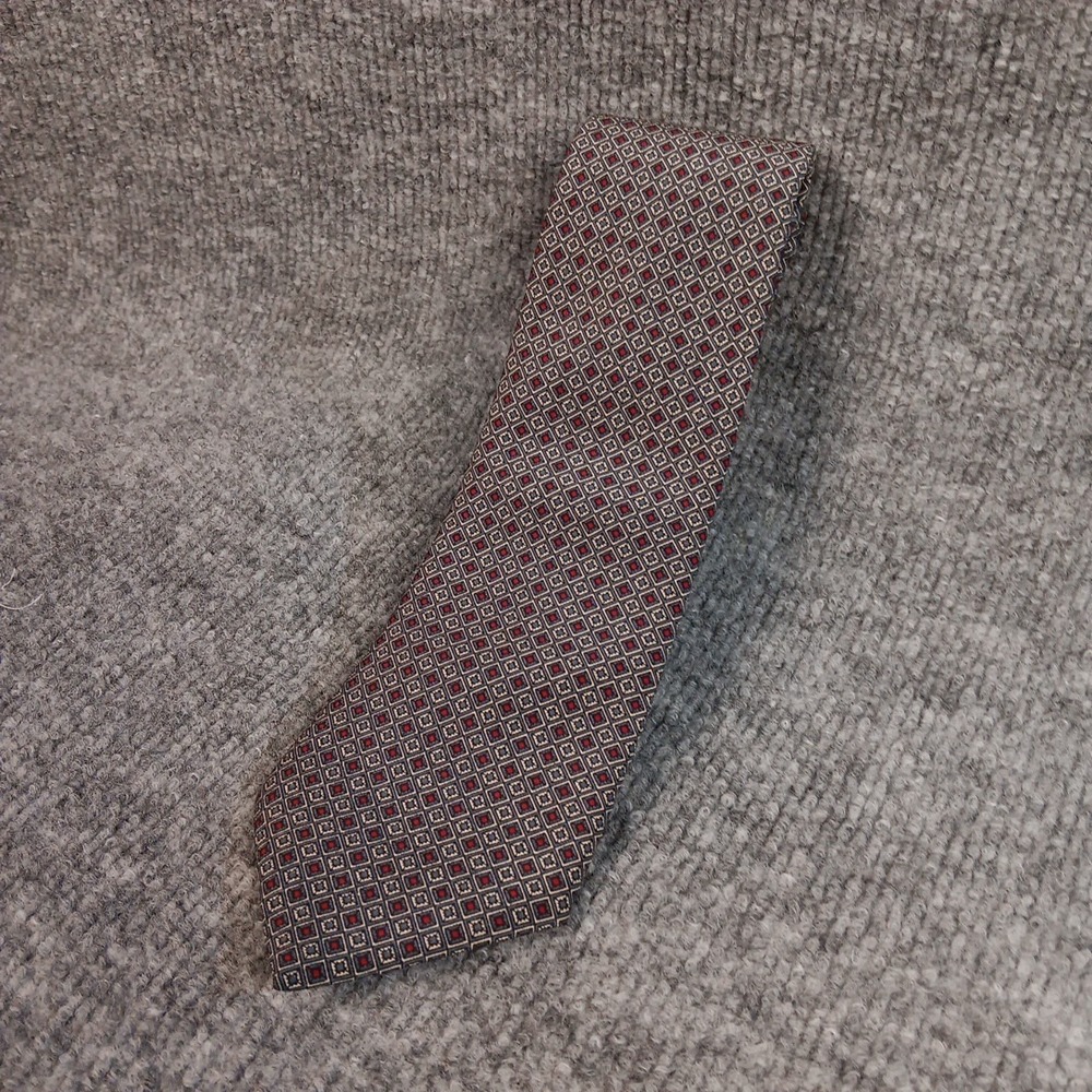 Italo Piccolo Silk Necktie Gray Red Geometric Diamond Made In Italy Formal Tie